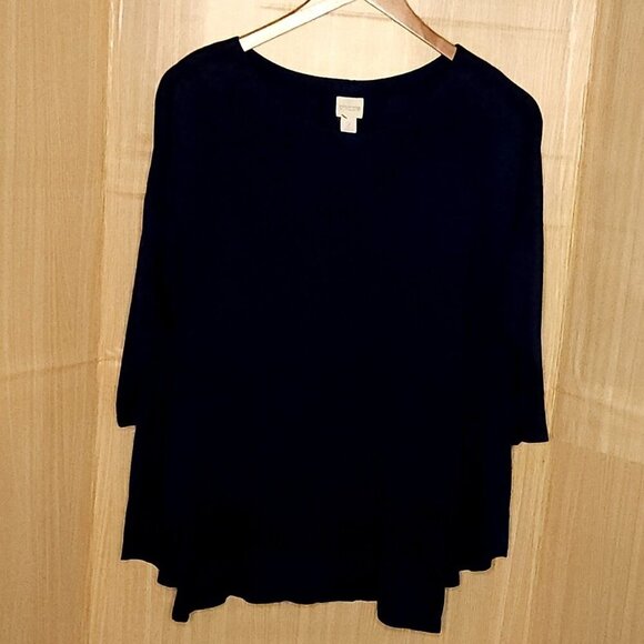 Chico's Navy Blue Stretchy Dolman Sleeve Layered Look Tunic Top Large - Picture 1 of 8